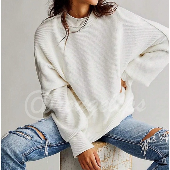 Rouge! Sweaters - Off White Oversized Knit Sweater Drop Shoulder